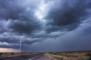 A lightning strike over the New Mexican desert during monsoon season.