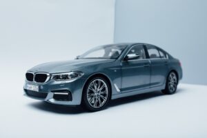 blue BMW sedan