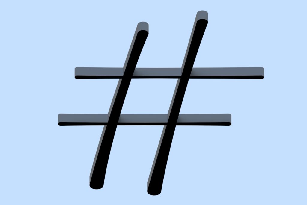 Hashtag 3d model/render front view.